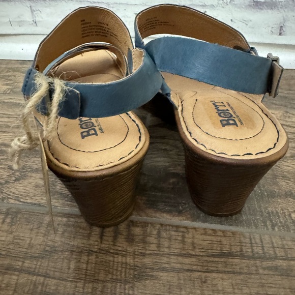 Born Size 9M Blue Leather Comfort Sandal Shoe Wood Heel Buckle - Picture 4 of 11